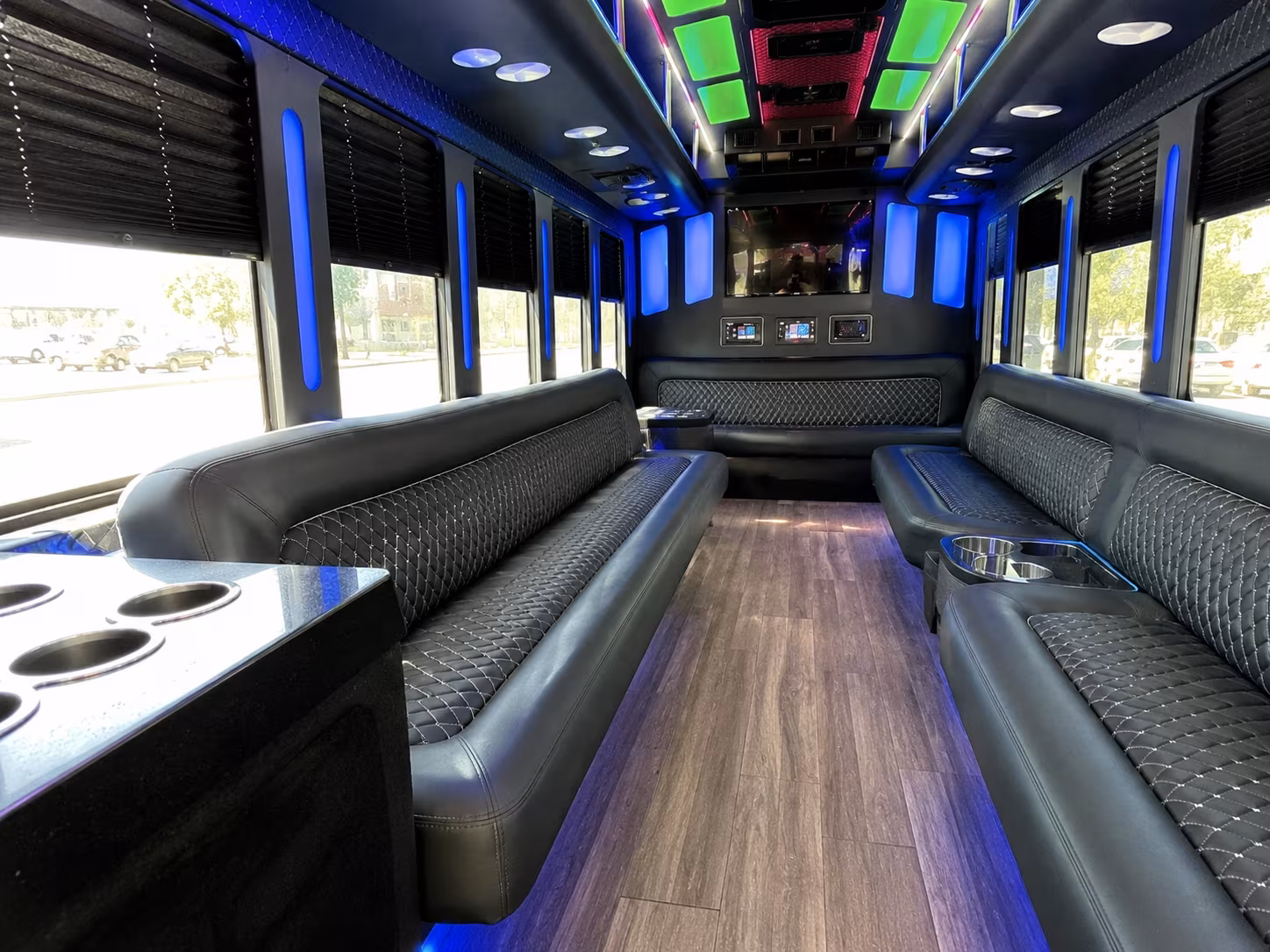 apple valley 15 passenger party bus inside