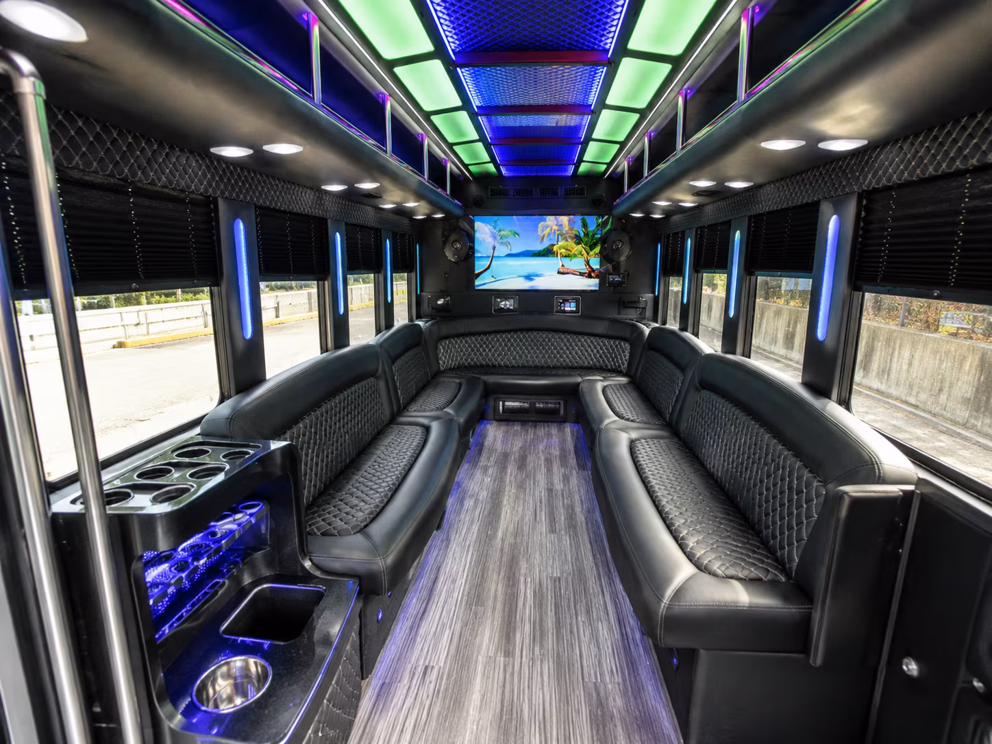 apple valley 18 passenger party bus inside