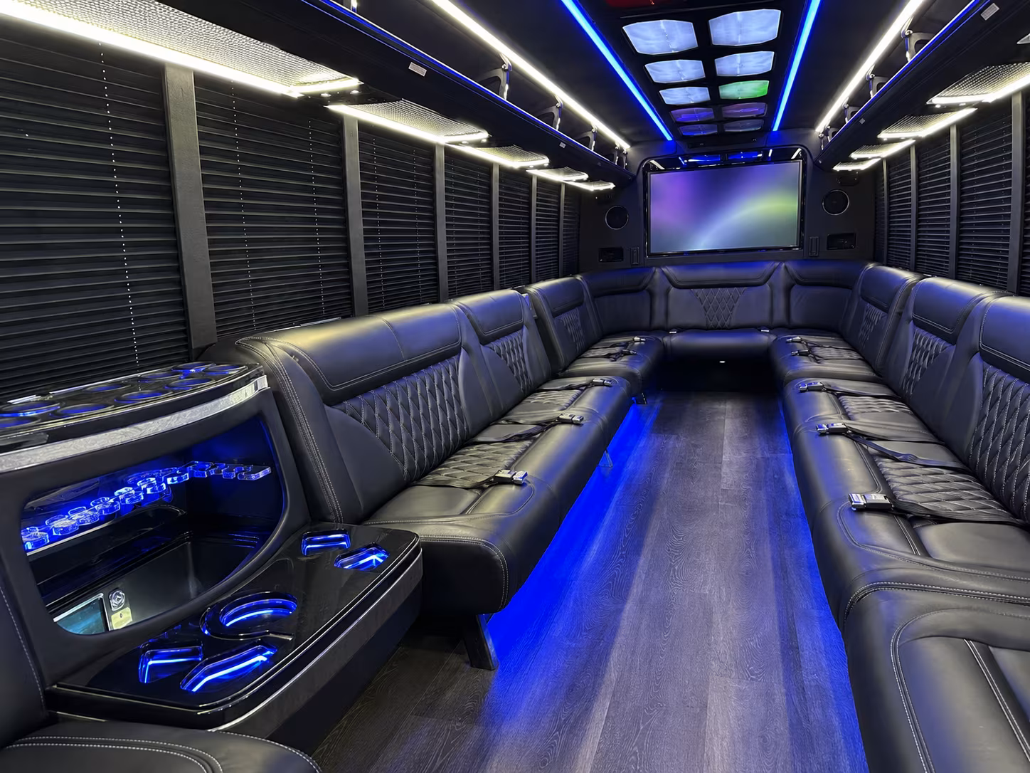 apple valley 20 passenger party bus inside