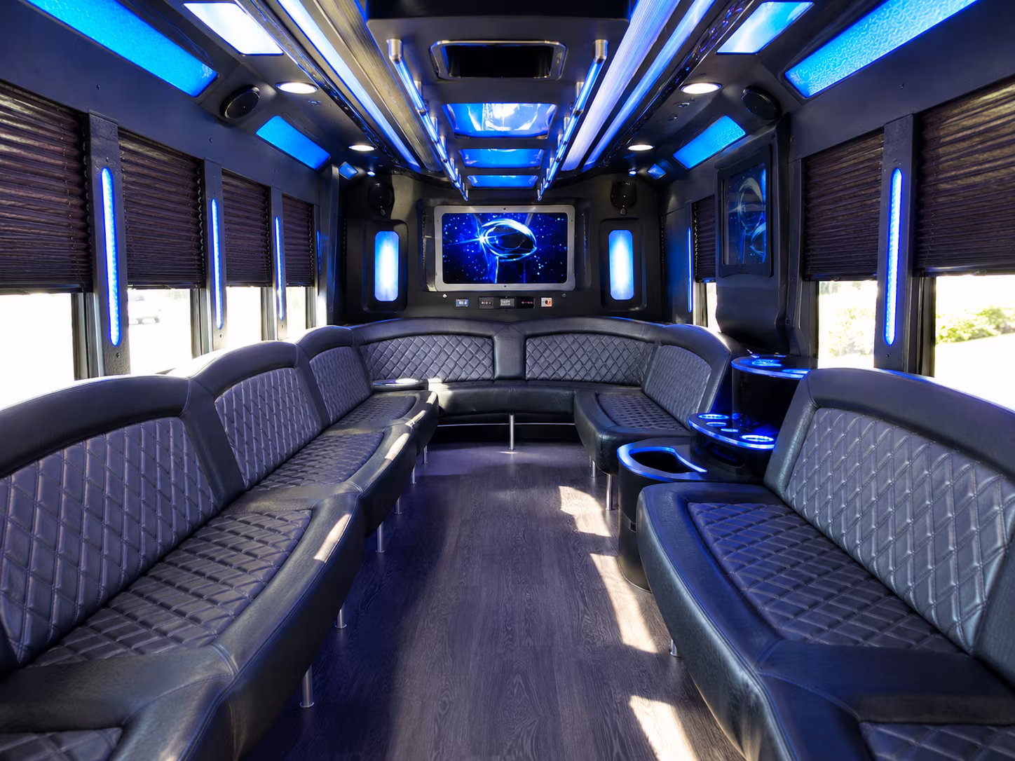 apple valley 28 passenger party bus inside