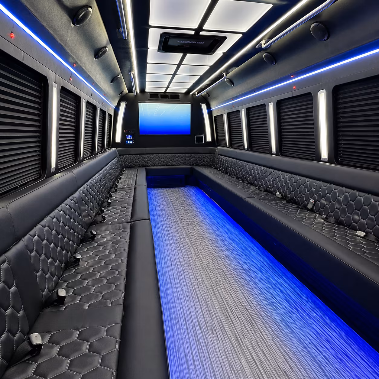 apple valley 50 passenger party bus inside